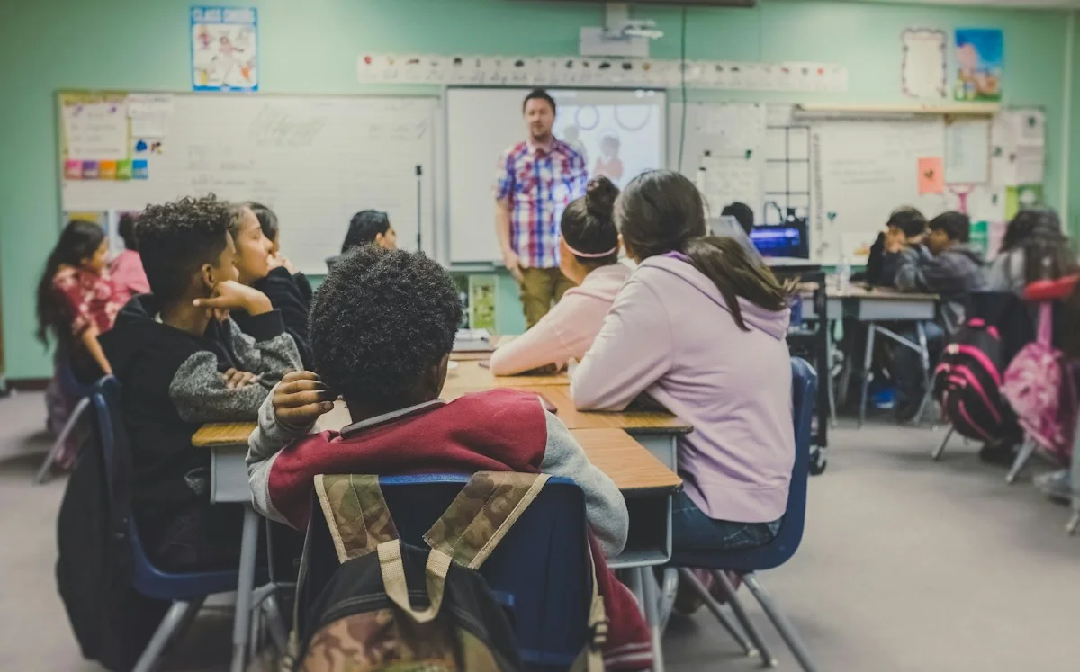 An illustrative classroom scene with students learning